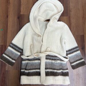 Vintage Hilda Ltd Icelandic Wool Cream Brown Hooded Sweater Jacket Size Medium
